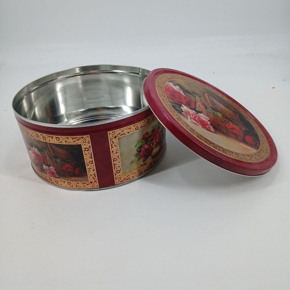 Vintage Royal Dansk Butter Cookies Round Tin Red Victorian Christmas Scene